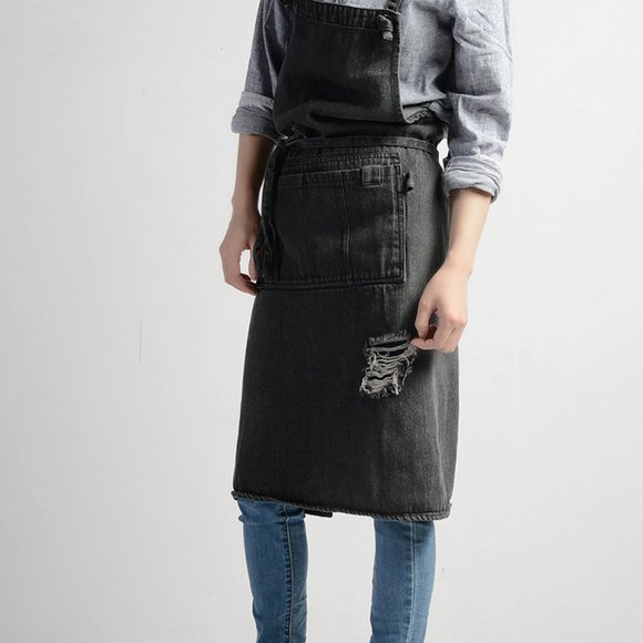 Washed Denim Work Apron with cross back strap - Picture 4 of 12